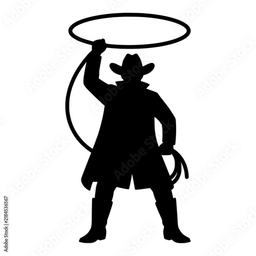 Silhouette of a Cowboy with a Lasso and Duster Coat, Vector Illustration