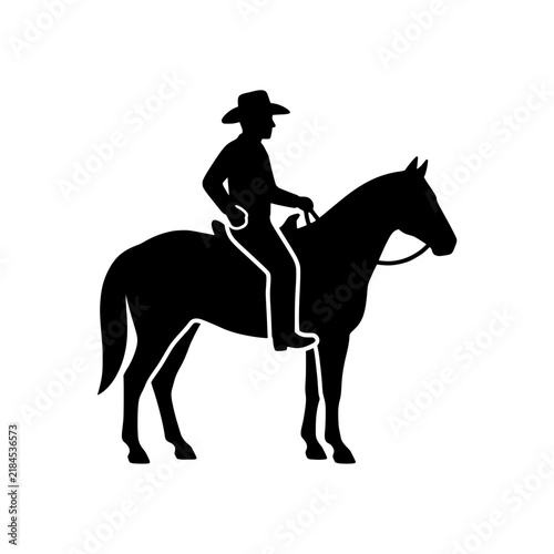 Black Silhouette of a Cowboy Riding a Horse Vector Illustration