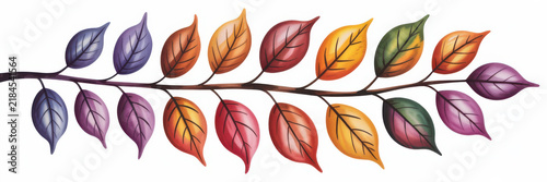 Autumn leaf border branch with colorful seasonal foliage for seasonal decorative design.