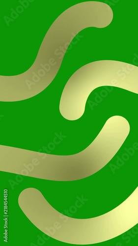 Animated golden decorative wavy lines is drawn. Linear vertical background.  Looped video. Vector illustration isolated on green background.