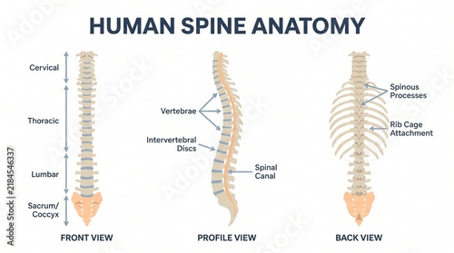 Medical Infographic Diagram Showing Human Spine Anatomy With Bone Segments And Vertebrae Sections