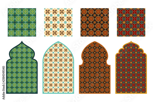 Moroccan Floral Tile Pattern With Arch Shape And Mosque Dome Design