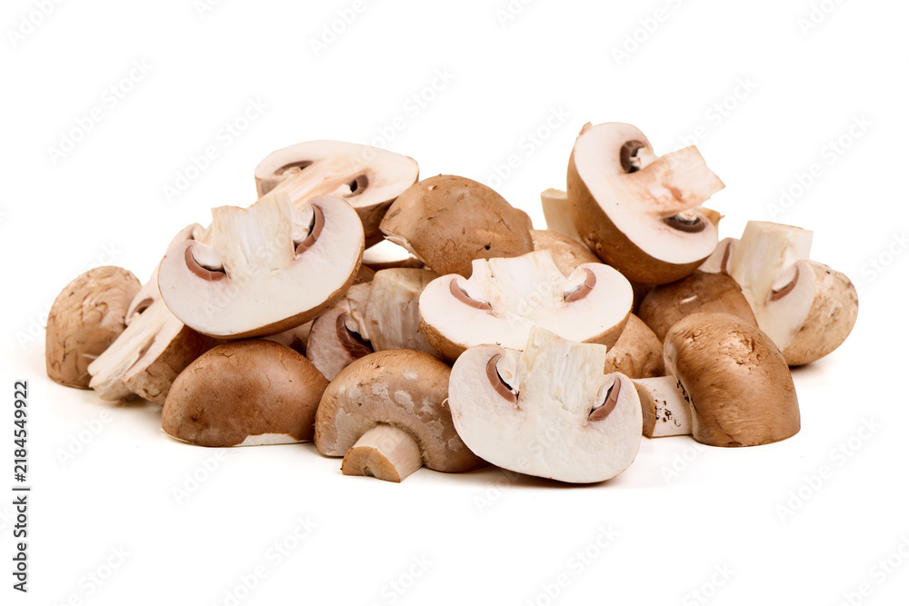 Fototapeta premium Fresh Brown and White Mushrooms on White Background