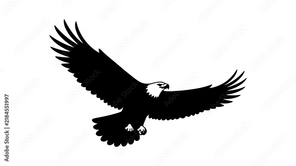 Fototapeta premium Flying Bald Eagle Silhouette Icon Vector