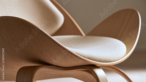 Modern minimalist bent plywood lounge chair with upholstered seat.