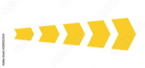 Abstract Yellow Arrows Moving Forward in a Sequence Against a White Background