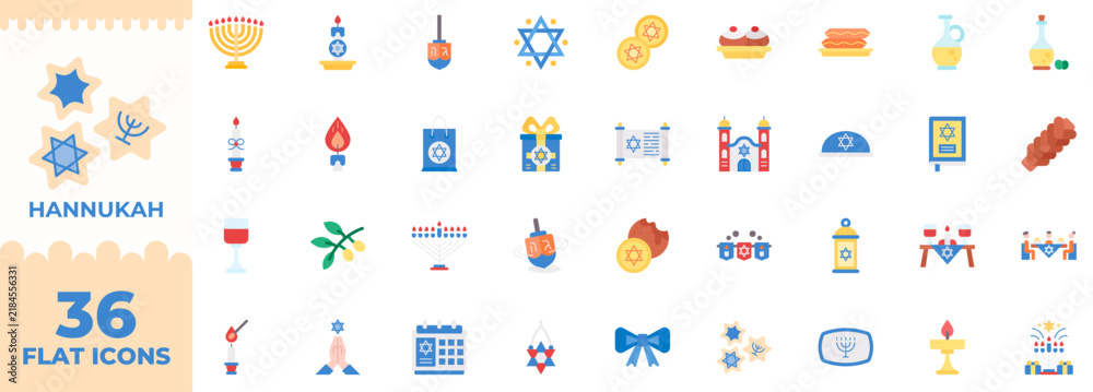 Fototapeta premium Hannukah Flat Icon, Editable Icons set, Vector illustration