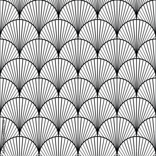abstract line fan-shaped seamless pattern black and white vector background flat design