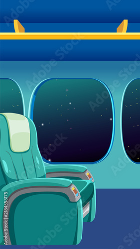 Futuristic Spaceship Interior with Passenger Seat and Starry Window View