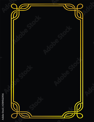 Golden art deco frame with swirling ornaments features a transparent background for versatile design applications