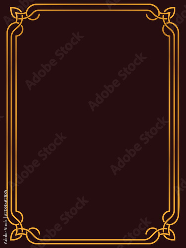 Gold ornamental frame with interwoven corners rests on a dark maroon transparent background ornamentalframe