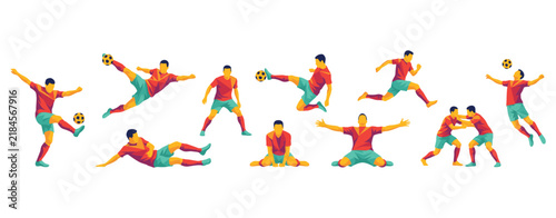 Bild auf Leinwand Dynamic soccer players illustration in vibrant geometric polygonal style portray