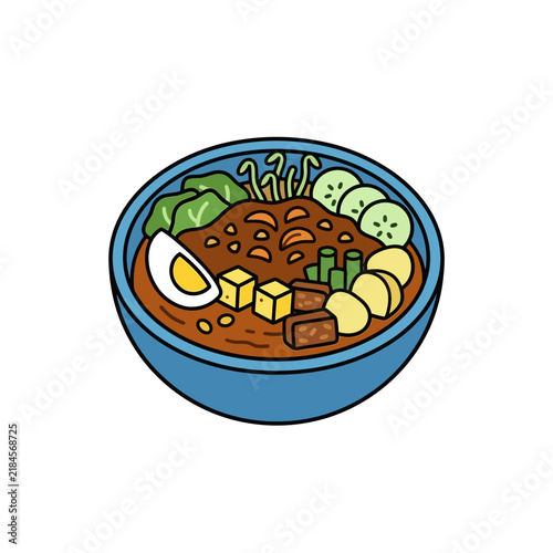 Traditional Gado-gado in a blue bowl vector illustration