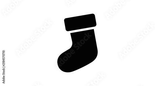 Simple black silhouette icon of a christmas stocking isolated on a plain white background for holiday design
