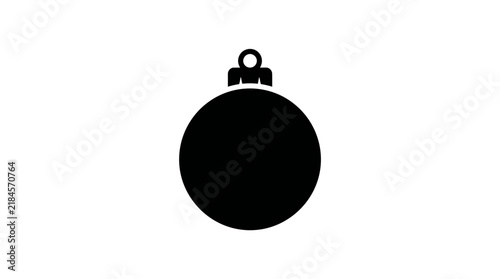 Minimalist black silhouette of a christmas tree bauble ornament isolated on a plain white background