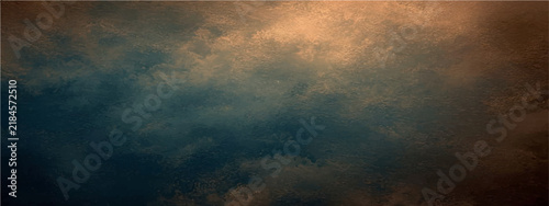 Fotografía Dramatic turbulent storm cloud formation, interplay ochre warm light deep indigo cool shadow, evoking power nature