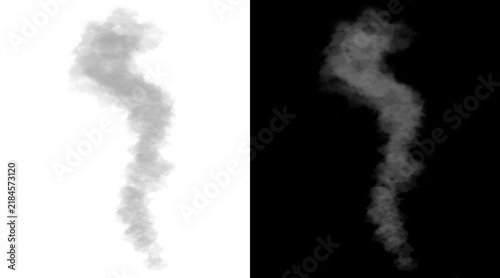 Konstfotografi Realistic smoke plume illustration, rising grey steam trail on white and black b