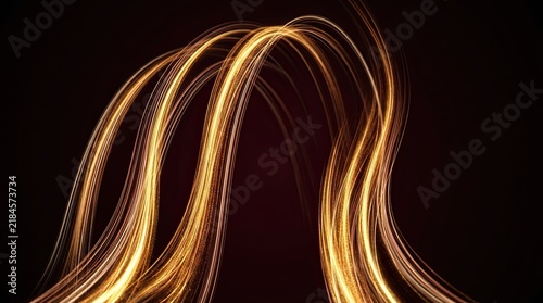 Abstract Golden Light Trails on Dark Background, Motion Blur Effect, Energy Flow
