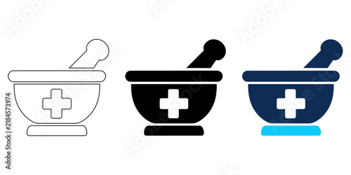 Mortar and pestle icons pharmacy vector vector illustration, editable stroke