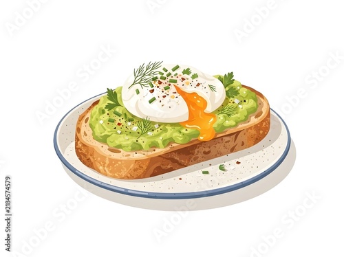 Avocado Toast with Poached Egg Herbs and Runny Yolk