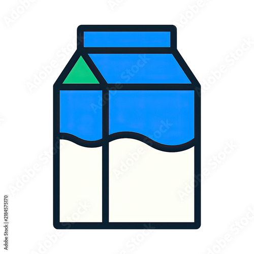 Simple graphic icon of a milk carton with a blue top and white base.