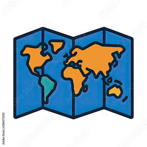 Stylized Graphic Illustration of a Folded World Map Icon.