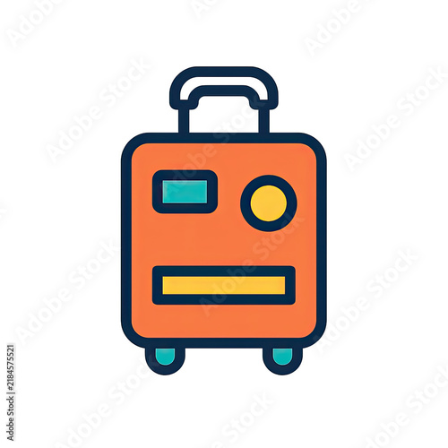 Colorful illustration of a travel suitcase with wheels and an extendable handle, ready for a journey.