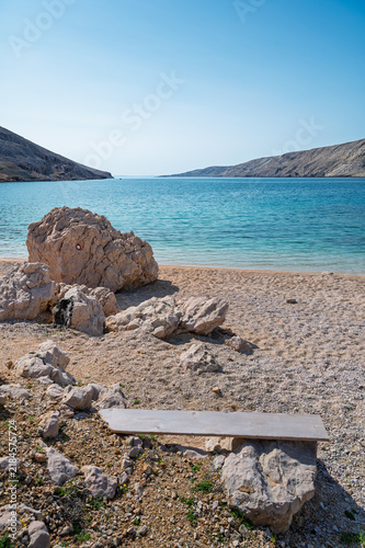 Obraz na płótnie Malin Beach on Pag Island, an untouched pebble beach famous for a rare natural f