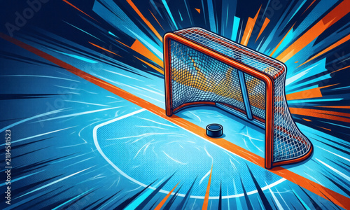 Hockey Net with Puck and Speed Lines