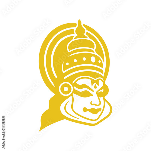 Golden Kathakali Face Mask Vector Icon for Onam Festival Kerala Culture