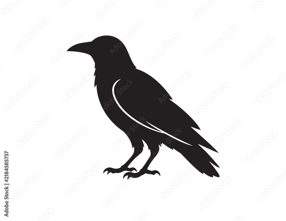 Fototapeta premium Black raven silhouette vector icon for halloween design elements and spooky bird decoration