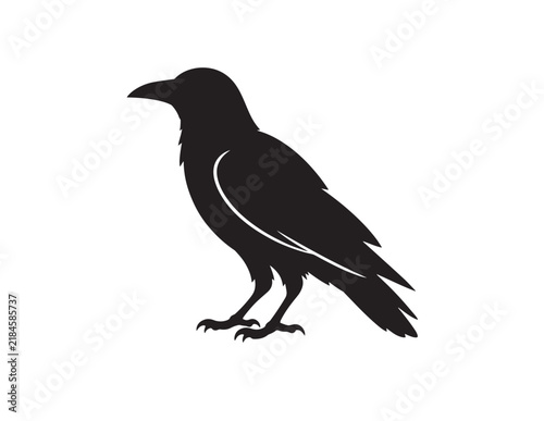Black raven silhouette vector icon for halloween design elements and spooky bird decoration