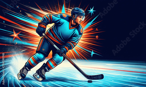 Hockey Player in Dynamic Skating Motion