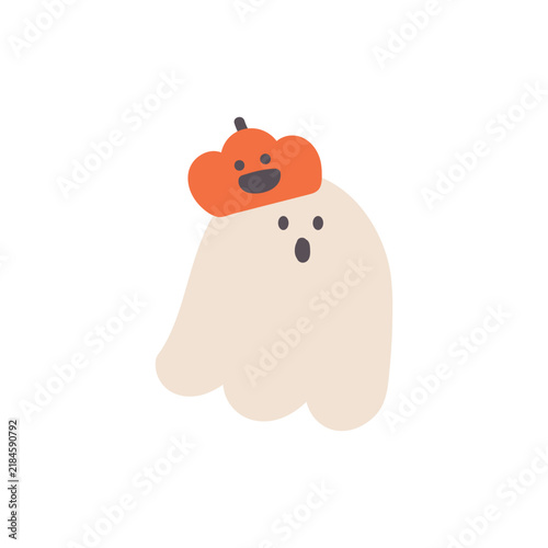 ハロウィンかぼちゃの帽子を被ったおばけイラスト