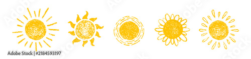 Фотография Crayon drawn yellow naive sun icons