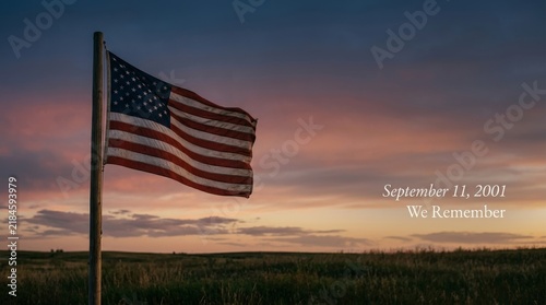 Sunset over commemorative american flag symbolizing remembrance hope in honor september eleventh two thousand one