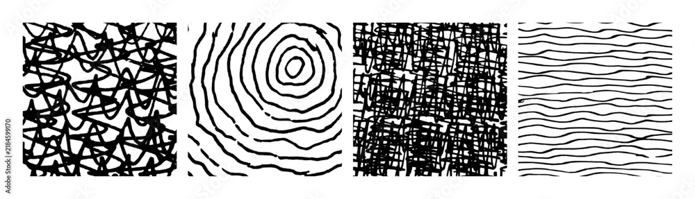 Naklejka premium Set of monochrome hand-drawn crosshatch textures