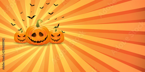 Halloween banner with bats and pumpkins design