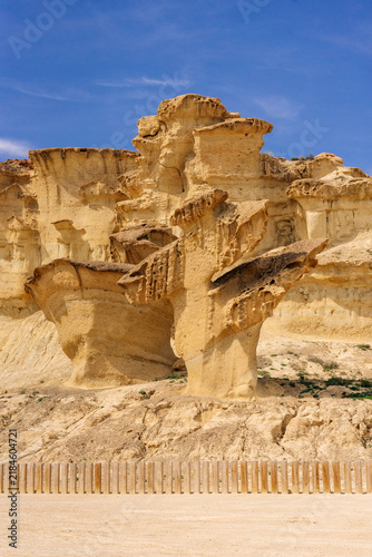 Eroded Sandstone Formations of Gredas de Bolnuevo at Sunset, Murcia, Spain