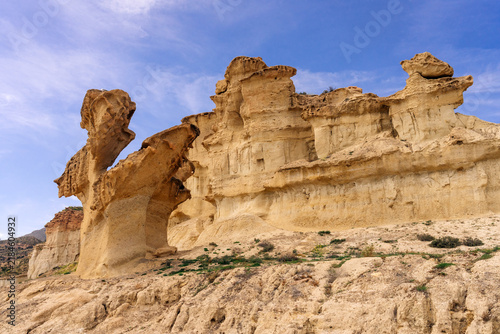 Eroded Sandstone Formations of Gredas de Bolnuevo at Sunset, Murcia, Spain