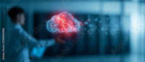 Digital brain with lightning in data center