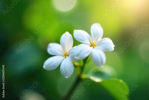A close-up shot of delicate jasmine spring flowers blooming in a garden, showcasing their white petals and sweet fragrance , floral, white