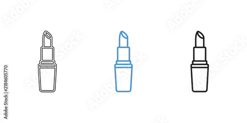 Set of three simple lipstick icon designs featuring clean line art on white background
