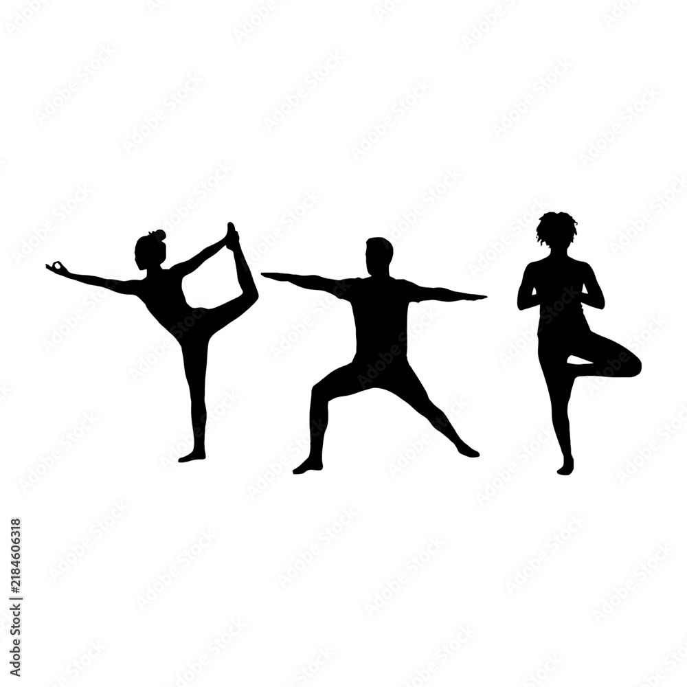 Fototapeta premium Three people practicing yoga in balanced poses