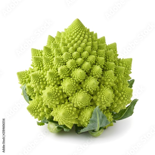 Fresh romanesco broccoli with vibrant green florets isolated on clean white background