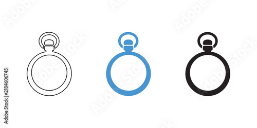 Set of Three Pocket Watch Outline Icons in Black, Blue and White