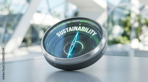 Sustainability concept with compass on table showing direction for esg reporting and standards in business environment