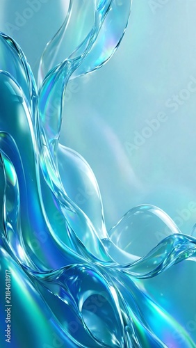 Abstract Blue Liquid Glass Waves With Glossy Fluid Shapes and Futuristic Aqua Glow