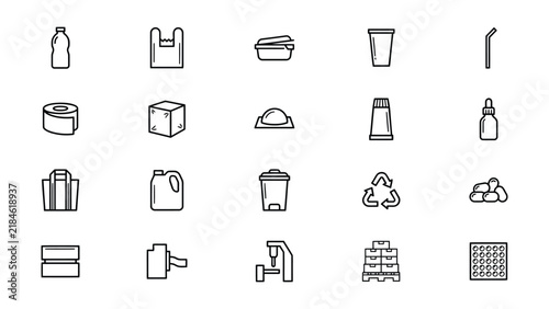 Collection of various recycling and waste management icons isolated transparent background