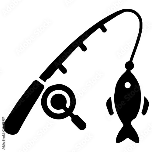 Canvastavla Fishing rod with a caught fish icon vector illustration